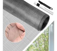 BUZIFU Window Mesh 150 x 150cm Fiberglass Fly Screen Wire Insect Mesh Replacement Cuttable Mosquito Net with Cleaning Brush for Windows Doors Patio, Cat-Proof, Grey