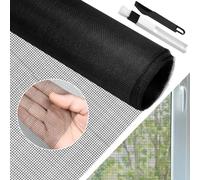 BUZIFU Window Screen Mesh 170 x 180 cm Fiberglass Screen Fly Screen Wire Mesh Insect Mesh Replacement Cuttable Mosquito Net Pet Screen with Cleaning Brush for Windows Doors Patio, Cat-Proof, Black