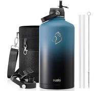 BUZIO 1 Gallon Water Jug with Straw Lid, 128oz Water Bottle Stainless Steel Double Wall Hydro Jug Water Flask 18/8 Food Grade Thermo Mug Keep Cold 48H & Hot 24H, Indigo Crush