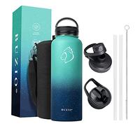 BUZIO 1180ml Wide Mouth Straw Lid Stainless Steel Reusable Water Bottle, Vacuum Insulated Water Flask with Carrying Pouch Double Vacuum Hot Cold Water Bottles, Starry Pacific