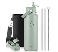 BUZIO 40 oz Water Bottle Insulated, Triple Wall Vacuum Stainless Steel Flask (Cold for 48 Hrs), Leakproof BPA-Free Wide Mouth Metal Jug Hydro Canteen with 2 Lids, Sage Green