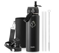 BUZIO Insulated Water Bottle 0.6L Stainless Steel with Straw & Spout Lid | Metal Water Bottle Keeps Cold 48 Hrs Hot 24 Hrs with Strap, Leakproof Drink Bottles, BPA-Free, for Gym, Travel, Sports