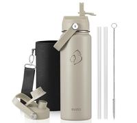 BUZIO Insulated Water Bottle 0.7L Stainless Steel with Straw & Spout Lid | Metal Water Bottle Keeps Cold 48 Hrs Hot 24 Hrs with Strap, Leakproof Drink Bottles, BPA-Free, for Gym, Travel, Sports