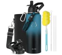 BUZIO Insulated Water Bottle 1.2L with 2 Lids, Keep Cold 48 Hrs | Water Flask Spout Lid Hand Lid and Carrying Pouch Double Wall Leakproof BPA Free Water Falsk Travel Thermo Bottle