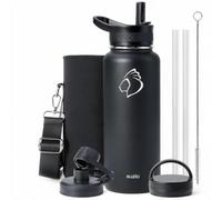 BUZIO Insulated Water Bottle 1.2L with 2 Lids, Keep Cold 48 Hrs | Water Flask Spout Lid Hand Lid and Carrying Pouch Double Wall Leakproof BPA Free Water Falsk Travel Thermo Bottle