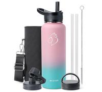 BUZIO Insulated Water Bottle 1.2L with 3 Lids, Keep Cold 48 Hrs | Water Flask Spout Lid Hand Lid and Carrying Pouch Double Wall Leakproof BPA Free Water Falsk Travel Thermo Bottle