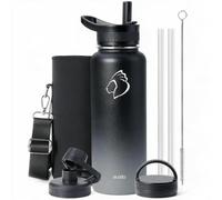 BUZIO Insulated Water Bottle 1.2L with 3 Lids, Keep Cold 48 Hrs | Water Flask Spout Lid Hand Lid and Carrying Pouch Double Wall Leakproof BPA Free Water Falsk Travel Thermo Bottle