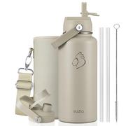 BUZIO Insulated Water Bottle 1L Stainless Steel with Straw & Spout Lid | Metal Water Bottle Keeps Cold 48 Hrs Hot 24 Hrs with Strap, Leakproof Drink Bottles, BPA-Free, for Gym, Travel, Sports
