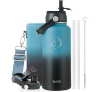 BUZIO Insulated Water Bottle 1L Stainless Steel with Straw & Spout Lid | Metal Water Bottle Keeps Cold 48 Hrs Hot 24 Hrs with Strap, Leakproof Drink Bottles, BPA-Free, for Gym, Travel, Sports