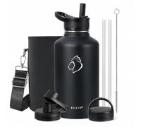 BUZIO Insulated Water Bottle 2L with 3 Lids, Keep Cold 48 Hrs | Stainless Steel Half Gallon Canteen Metal Thermo Mug Hydro Jug, Double Vacuum Hot Cold Water Bottles Carrying Pouch