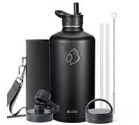 BUZIO Insulated Water Bottle 3.7L with 3 Lids, Keep Cold 48 Hrs | Stainless Steel Half Gallon Canteen Metal Thermo Mug Hydro Jug, Double Vacuum Hot Cold Water Bottles Carrying Pouch