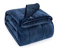 BUZIO Weighted Blanket Queen 9kg for Adults, Ultra Fluffy Warm Sherpa & Cozy Plush Flannel Fleece, Double Queen Size Thick Winter Bed Blanket, Heavy Blanket Great for Relax, 150 x 200cm, Navy Blue
