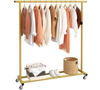 Buzowruil Metal Rolling Clothing Rack Adjustable Freestanding Garment Organizer with Wheels, Space-Saving Design for Home, Closet, Office, or Retail, Gold