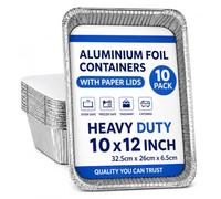 BUZPGLE 10 Pack Large Takeaway Containers with Lids 12x10x2.5 Inch Aluminium Foil Trays for Catering, Parties & Buffets, Oven Safe Sandwich Platter Trays, Freezer to Oven