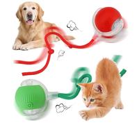 BUZUYIWAR 2PCS Interactive Dog Cat Ball, Smart Self Moving Rolling Ball Toy with Tail for Indoor Small Dogs Cats Pet, 360° Automatic Electric USB Rechargeable, Active Play and Chase Red Green