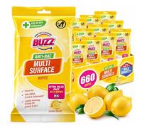 BUZZ 12pk Anti-Bac Multi Surface Wipes - 660 Sheets Lemon Scent | Streak free quick drying formula, for kitchen, home and office surfaces