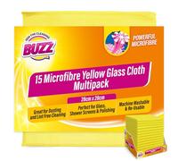Buzz 15pk Microfibre Yellow Glass Cloth Multipack, Lint Free Cloth Reusable Yellow Dusters for Polishing Glass Bathroom Streak-Free Cleaning Home, Car Multisurface Duster Cloth for Furniture & Windows