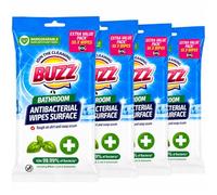 BUZZ 220pk Antibacterial Wipes Surface - Bathroom Cleaning Wipes | Bathroom Surface Wipes - Fresh Basil Anti-Bac Wipes in 4 Resealable Packs, 55 Wipes Each, 220 Total