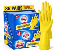 BUZZ 36 Pairs Washing Up Gloves - Large Yellow Latex Kitchen Gloves | Multipack Latex Yellow Kitchen Gloves with Textured Grip, Heavy Duty for Washing Dishes, Large, 36 Pairs