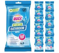 Buzz 600pk Bathroom Anti-Bac Wipes, Antibacterial Toilet Cleaning Sheets, Ultra-Strong Large Multi-Surface Cloths for Floors, Desk, Kitchen, Soap Scum Remover, Household Disinfectant