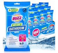Buzz 660 (12 Packs X 55) Bulk Bathroom Anti-Bac Wipes, Antibacterial Toilet Cleaning Sheets, Ultra-Strong Large Multi-Surface Cloths for Floors, Kitchen, Soap Scum Remover, Household Disinfectant