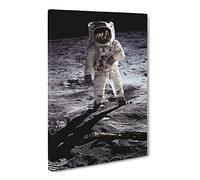Buzz Aldrin Moon Landing Space Canvas Print | Gallery Wrapped 30mm Frame Wall Art | 20x14 inches | Ready to Hang | Modern Space Picture | Living Room Bedroom Lounge Office
