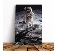 Buzz Aldrin Moon Landing Space Canvas Print | Gallery Wrapped 30mm Frame Wall Art | 30x20 inches | Ready to Hang | Modern Space Picture | Living Room Bedroom Lounge Office