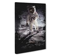 Buzz Aldrin Moon Landing Space Canvas Print | Gallery Wrapped 30mm Frame Wall Art | 30x20 inches | Ready to Hang | Modern Space Picture | Living Room Bedroom Lounge Office