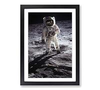 Buzz Aldrin Moon Landing Space Framed Print | A2 Oak Framed Wall Art | Ready to Hang | Modern Space Picture | Living Room Bedroom Lounge Office