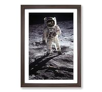 Buzz Aldrin Moon Landing Space Framed Print | A2 Walnut Framed Wall Art | Ready to Hang | Modern Space Picture | Living Room Bedroom Lounge Office