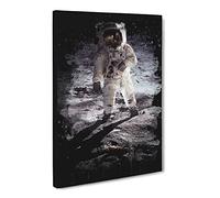 Buzz Aldrin Moon Landing Space Modern Cb Canvas Print | Gallery Wrapped 30mm Frame Wall Art | 24x16 inches | Ready to Hang | Modern Space Picture | Living Room Bedroom Lounge Office
