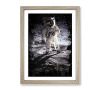 Buzz Aldrin Moon Landing Space Modern Cb Framed Print | A4 Oak Framed Wall Art | Ready to Hang | Modern Space Picture | Living Room Bedroom Lounge Office