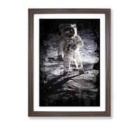 Buzz Aldrin Moon Landing Space Modern Cb Framed Wall Art Print, Ready to Hang Picture for Living Room Bedroom Home Office Décor, Walnut A4 (34 x 25 cm)