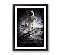 Buzz Aldrin Moon Landing Space Modern Cb Framed Wall Art Print, Ready to Hang Picture for Living Room Bedroom Home Office Décor, Black A2 (64 x 46 cm)