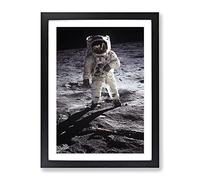 Buzz Aldrin Moon Landing Space Modern Framed Wall Art Print, Ready to Hang Picture for Living Room Bedroom Home Office Décor, Black A2 (64 x 46 cm)