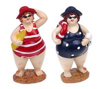 BUZZ Big & Beautiful Pair of Fat Beach Belle Lady Swimmers - Bathroom Ornaments - Humorous Bathers Couple Figurines - 17 cm