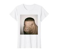 Buzz Haircut Wigger Pig Funny Internet Meme AI Animal Joke Value Graphic T-Shirt, Women, White, M