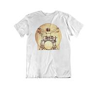 buzz shirts Da Vinci Drummer, Mens or Women's Unisex Drumming T-Shirt White