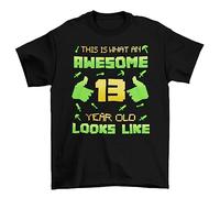 buzz shirts Kids 13th Birthday Gaming T-Shirt, This is What an Awesome 13 Year Old Looks Like, Boys Girls Made from Organic Cotton Black