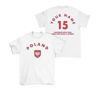 buzz shirts Personalised Poland White T-Shirt, Adults Kids Baby Family, Name/Number Made from Organic Cotton