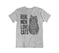 buzz shirts Real Men Love Cats, Mens Organic Cotton Funny Pet Slogan T-Shirt Grey