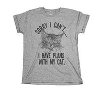 buzz shirts Sorry I Cant..I Have Plans with My Cat, Mens or Women's Unisex Fit Organic Cotton Slogan Pet T-Shirt Grey