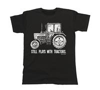 buzz shirts Still Plays with Tractors - Mens Organic Cotton Novelty Farming T-Shirt