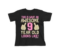 buzz shirts This is What an Awesome 9 Year Old Looks Like, Girls 9th Birthday T-Shirt, Made from Organic Cotton Black