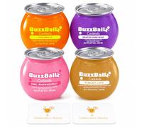 BuzzBallz USA Imported Ready to Drink Cocktails Mixed Case | 4 x 200 ml | 15% ABV | Assorted Flavours with 2 Celebration Spirits Beer Mats