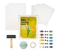 BuzzBright Gel Printing Plate kit, Complete Printmaking Set with 5”X7” Gelatin Plate, Brayer, Printmaking Paper, Acrylic Paint and Essential Tools for Mixed Media Art, Monoprinting, Card Making