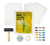 BuzzBright Gel Printing Plate kit, Complete Printmaking Set with 8”X10” Gelatin Plate, Brayer, Printmaking Paper, Acrylic Paint and Essential Tools for Mixed Media Art, Monoprinting, Card Making
