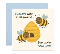 Buzzing With Excitement New Hive Card - Cute Bee New Home, Sweet Housewarming Card For Him Her Them Couple Friend Daughter Son Family New Homeowners Neighbours - Comes with Stickers