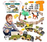 BuzzoXerex Farm Toy Tractor, DIY Assembly Tractor Set with Trailer, Farm Toy Set with Combine Harvester, Grain Transporter and Hay Bales, Birthday Gifts for Children from 3+ Years