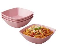 Buzztrove 4 Pack Plastic Bowls 16x16cm Pink - Reusable Square Serving Bowls - Durable Plastic Pasta, Fruit & Salad Bowls - Lightweight Pink Party Bowls.